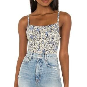 Free People On Track Cami Tank Top in Ivory Blue Combo Small